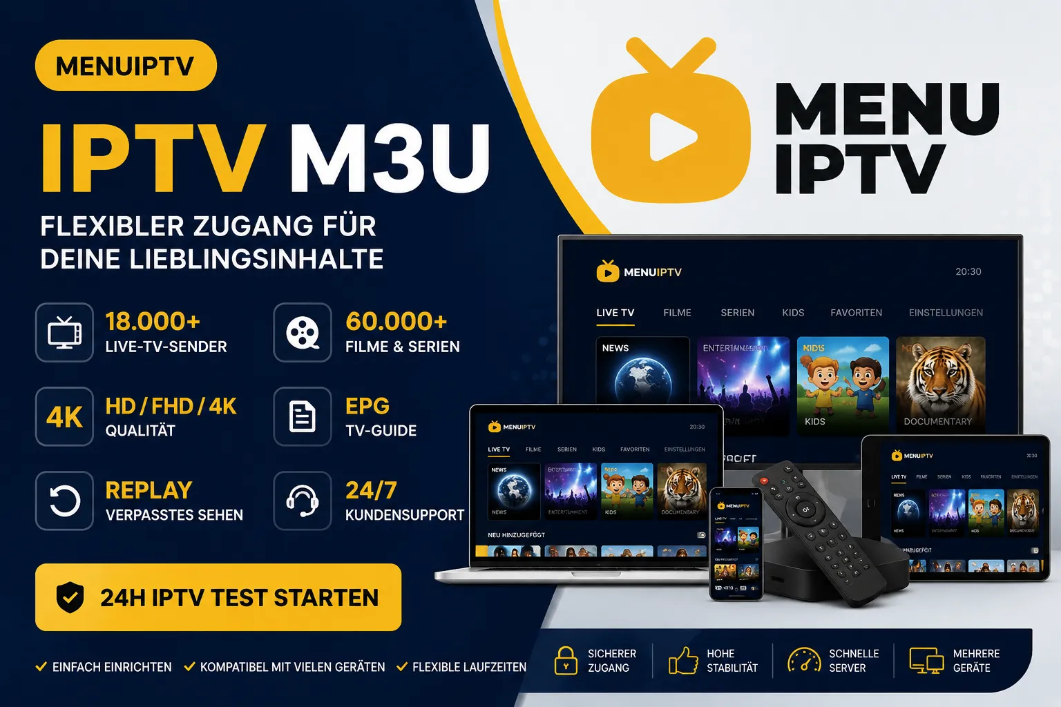 IPTV M3U Zugang 2026 bei MenuIPTV